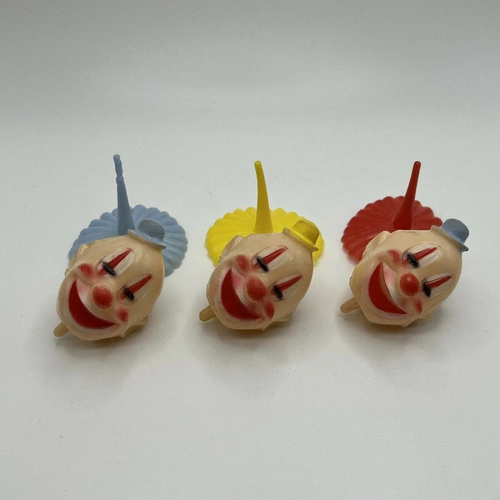 Clown Head Cake Toppers Circus Wilton set of 3 Cupcake Picks Vintage